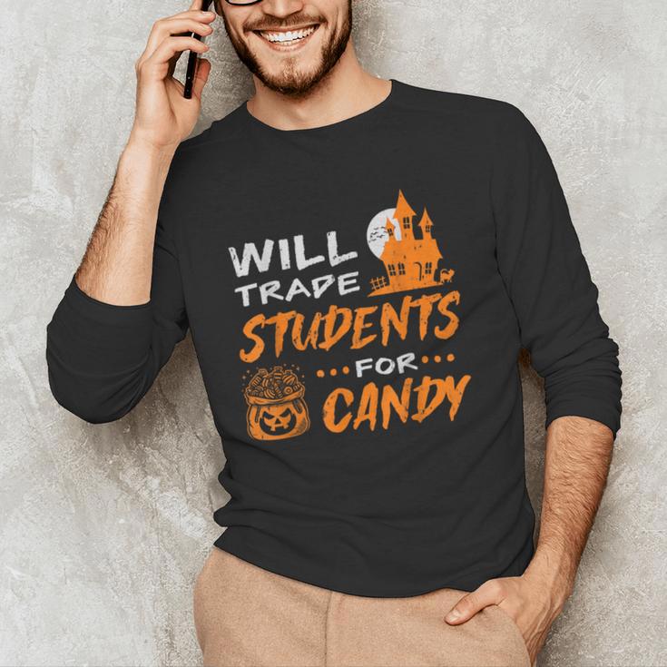 Will Trade Students For Candy Halloween Costume Teacher Men's Long Sleeve T-Shirt, novelty gifts, funny gifts Will Trade Students For Candy Halloween Costume Teacher Men's Long Sleeve T-Shirt, novelty gifts, funny gifts