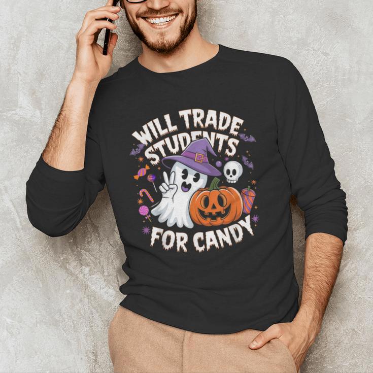 Will Trade Students For Candy Halloween Teacher Men's Long Sleeve T-Shirt, novelty gifts, funny gifts