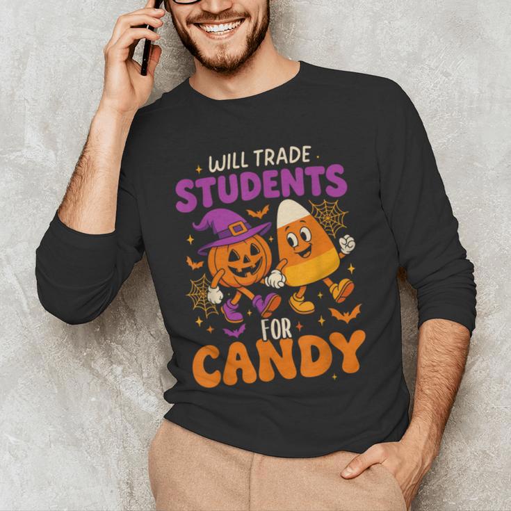 Will Trade Students For Candy Shirt Fun Candy Corn Teacher Men's Long Sleeve T-Shirt, novelty gifts, funny gifts Will Trade Students For Candy Shirt Fun Candy Corn Teacher Men's Long Sleeve T-Shirt, novelty gifts, funny gifts