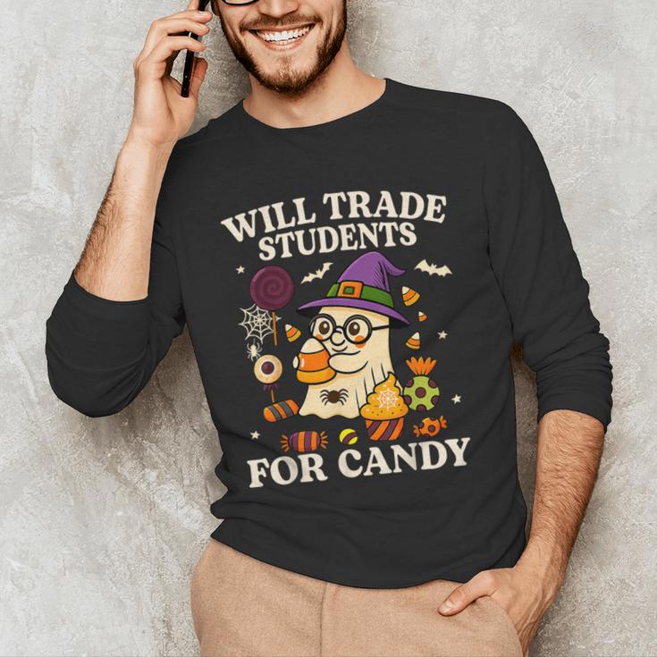 Will Trade Students For Candy Teacher Ghost Halloween Men's Long Sleeve T-Shirt, novelty gifts, funny gifts Will Trade Students For Candy Teacher Ghost Halloween Men's Long Sleeve T-Shirt, novelty gifts, funny gifts