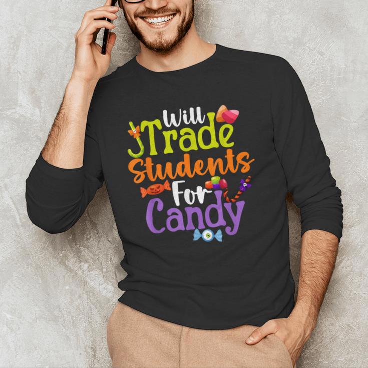 Will Trade Students For Candy Teacher Halloween Costume Men's Long Sleeve T-Shirt, novelty gifts, funny gifts