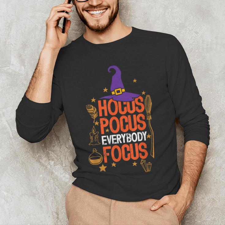 Witchy Halloween Hocus Pocus Everybody Focus Teacher Pumpkin Men's Long Sleeve T-Shirt, novelty gifts, funny gifts Witchy Halloween Hocus Pocus Everybody Focus Teacher Pumpkin Men's Long Sleeve T-Shirt, novelty gifts, funny gifts