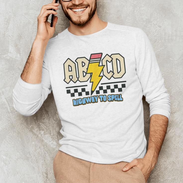 ABCD Highway To Spell Pencil Teacher & Student Font Me Men's Long Sleeve T-Shirt, novelty gifts, funny gifts ABCD Highway To Spell Pencil Teacher & Student Font Me Men's Long Sleeve T-Shirt, novelty gifts, funny gifts