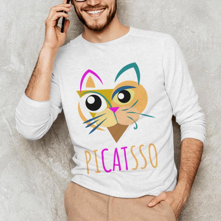 Abstract Cat Art Picatsso Shirt For Art Teachers Men's Long Sleeve T-Shirt, novelty gifts, funny gifts