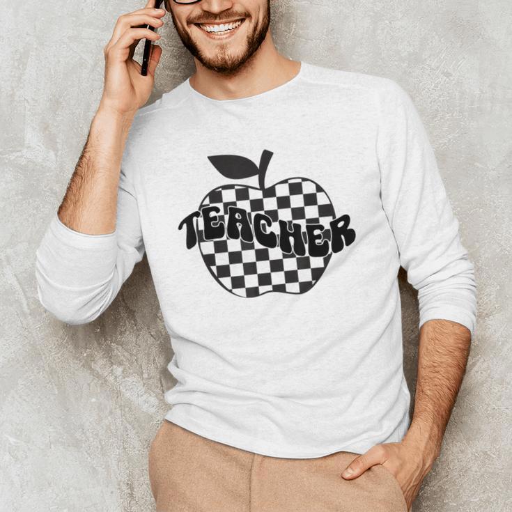Back To School Checkered Apple Teacher Checkerboard Teacher For Men Women Girls Kids Men's Long Sleeve T-Shirt, novelty gifts, funny gifts Back To School Checkered Apple Teacher Checkerboard Teacher For Men Women Girls Kids Men's Long Sleeve T-Shirt, novelty gifts, funny gifts