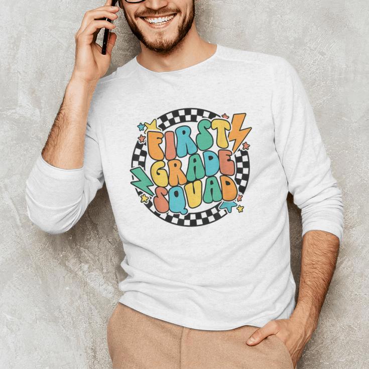 Back To School Groovy Teacher 1st First Grade Crew Squad Men's Long Sleeve T-Shirt, novelty gifts, funny gifts Back To School Groovy Teacher 1st First Grade Crew Squad Men's Long Sleeve T-Shirt, novelty gifts, funny gifts
