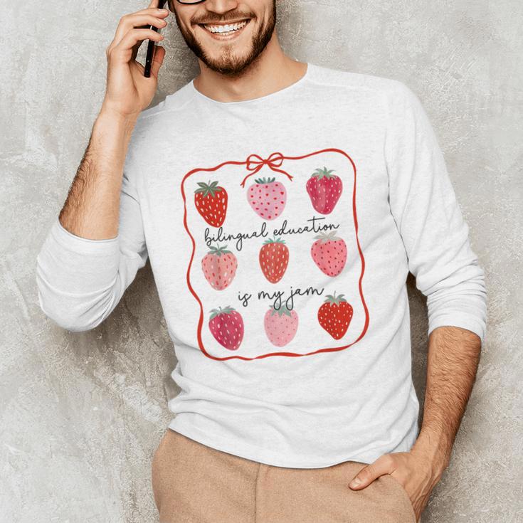 Bilingual Education Is My Jam Strawberry Spanish Teacher Men's Long Sleeve T-Shirt, novelty gifts, funny gifts Bilingual Education Is My Jam Strawberry Spanish Teacher Men's Long Sleeve T-Shirt, novelty gifts, funny gifts