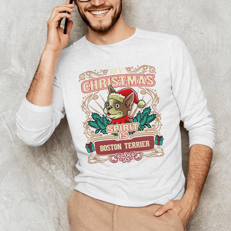 Boston Terrier My Christmas Spirit Dog Santa Claus X-Mas Men's Long Sleeve T-Shirt, novelty gifts, funny gifts