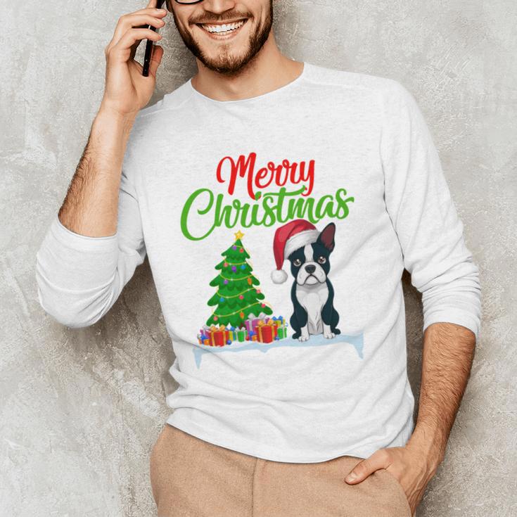 Boston Terrier Christmas Tree Lights Xmas Dog Lover Men's Long Sleeve T-Shirt, novelty gifts, funny gifts