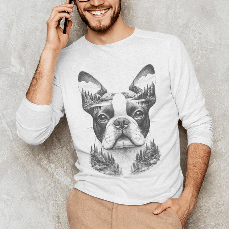 Boston Terrier Dog Bostie Nature Memorial Idea Men Women Men's Long Sleeve T-Shirt, novelty gifts, funny gifts