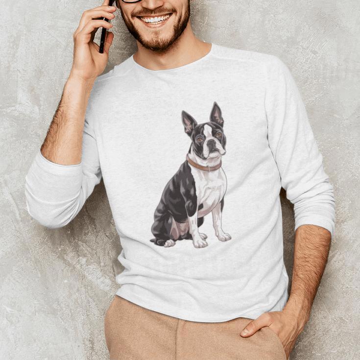 Boston Terrier Dog Dad Boston Terrier Dog Lovers Men's Long Sleeve T-Shirt, novelty gifts, funny gifts