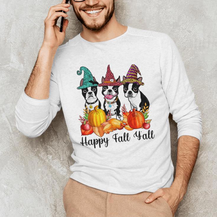 Boston Terrier Dog Lover Fall Ya'Ll Halloween Costume Men Women Men's Long Sleeve T-Shirt, novelty gifts, funny gifts