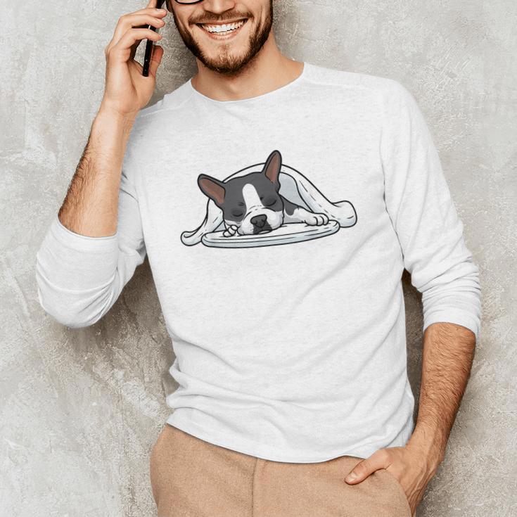 Boston Terrier Dog Official Sleeping Men Women Girls Kids Men's Long Sleeve T-Shirt, novelty gifts, funny gifts