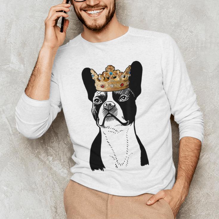 Boston Terrier Dog Wearing Crown For Men Women Girls Kids Men's Long Sleeve T-Shirt, novelty gifts, funny gifts