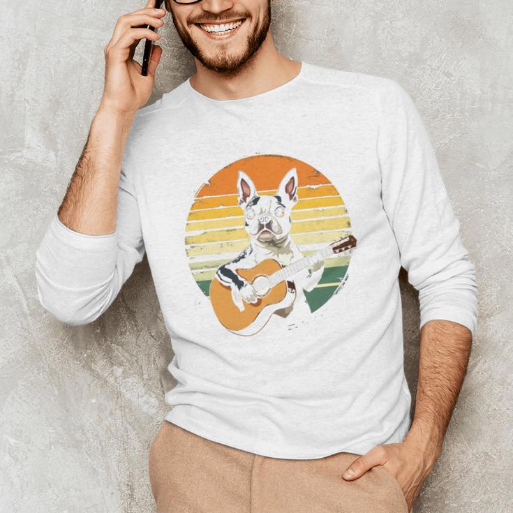 Boston Terrier Guitar Retro Men's Long Sleeve T-Shirt, novelty gifts, funny gifts