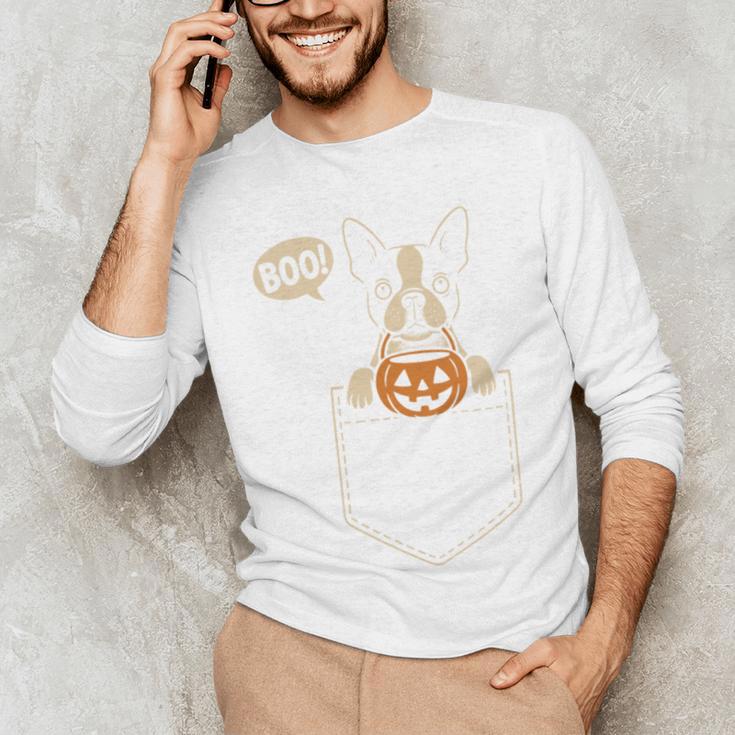 Boston Terrier Halloween Cute Bostie Dog Pocket Boo Men's Long Sleeve T-Shirt, novelty gifts, funny gifts