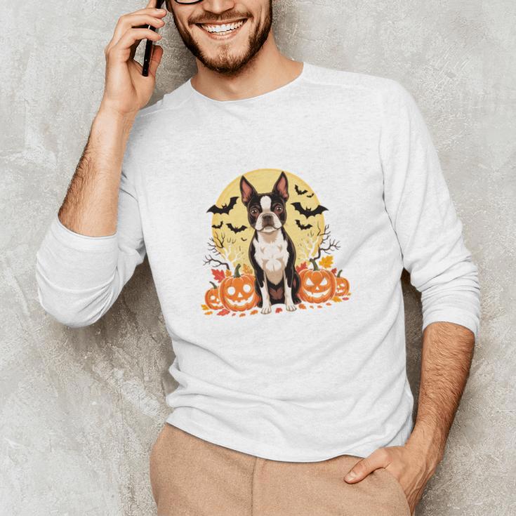 Boston Terrier Halloween Dog Lover Pumpkin Costume Men's Long Sleeve T-Shirt, novelty gifts, funny gifts