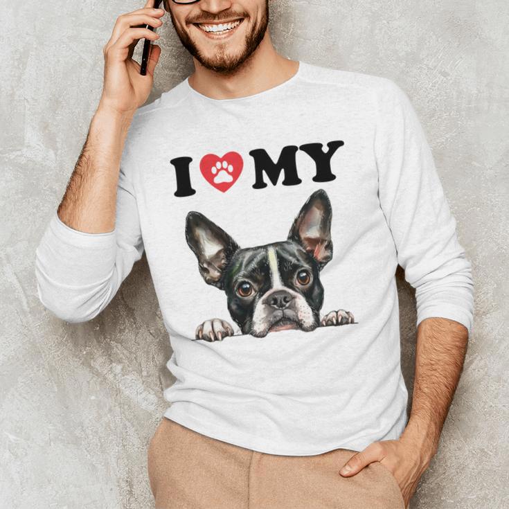 Boston Terrier I Heart My Dog Dog Lover Men's Long Sleeve T-Shirt, novelty gifts, funny gifts