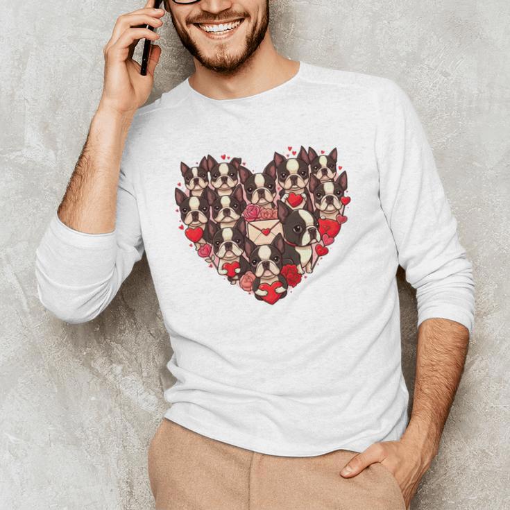Boston Terrier Heart Valentine Boston Terrier Men's Long Sleeve T-Shirt, novelty gifts, funny gifts