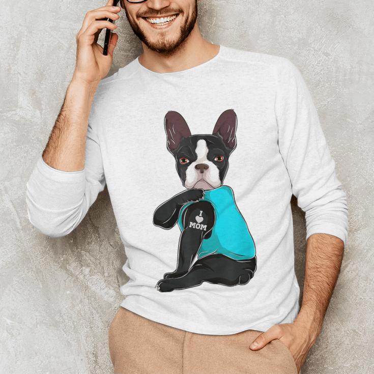 Boston Terrier I Love Mom Apparel Men's Long Sleeve T-Shirt, novelty gifts, funny gifts