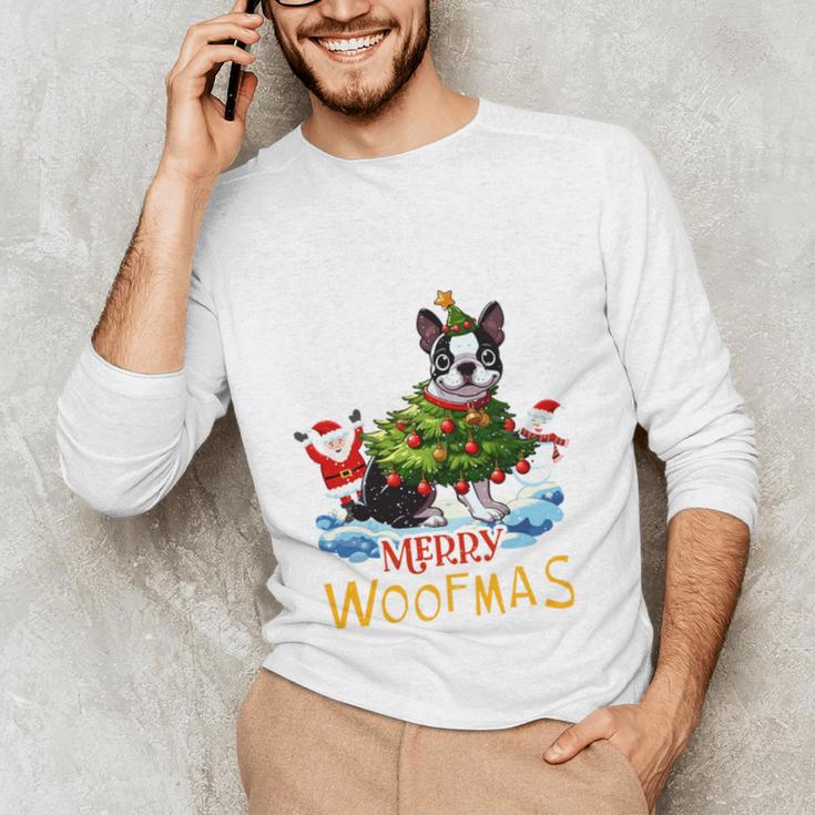 Boston Terrier Merry Christmas Tree Lights Dog X-Mas Dogs Men's Long Sleeve T-Shirt, novelty gifts, funny gifts