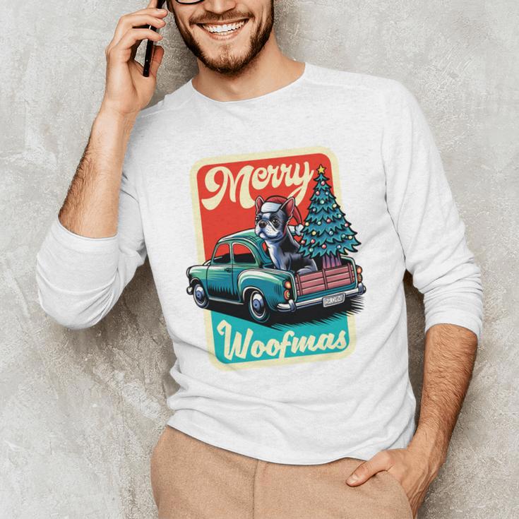 Boston Terrier Merry Christmas Tree Truck Santa Dog X-Mas Men's Long Sleeve T-Shirt, novelty gifts, funny gifts