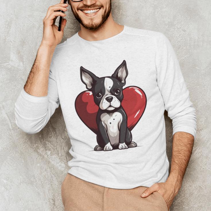 Boston Terrier Mom Dad Bostie Dog Lover Valentines Day Men's Long Sleeve T-Shirt, novelty gifts, funny gifts