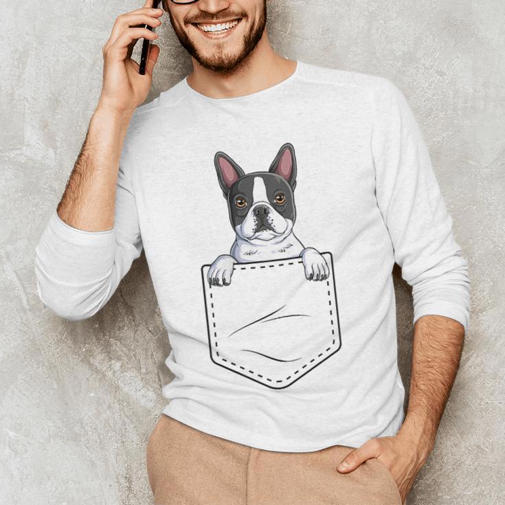 Boston Terrier In The Pocket Cute Boston Terrier Dog Lovers Men Women Girls Kids Men's Long Sleeve T-Shirt, novelty gifts, funny gifts
