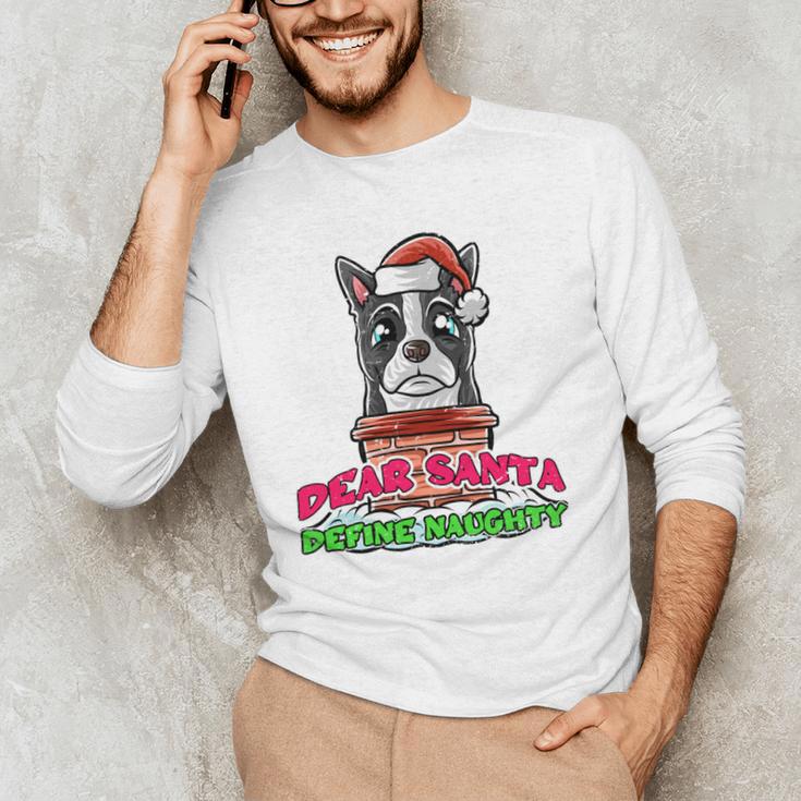 Boston Terrier Santa Claus Christmas Dog Men's Long Sleeve T-Shirt, novelty gifts, funny gifts