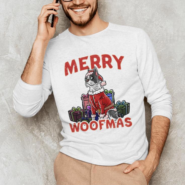 Boston Terrier Santa Claus Hat Merry Christmas Dog X-Mas Men's Long Sleeve T-Shirt, novelty gifts, funny gifts