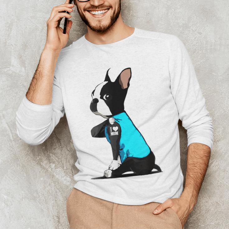 Boston Terrier Tattoos I Love Mom Men's Long Sleeve T-Shirt, novelty gifts, funny gifts