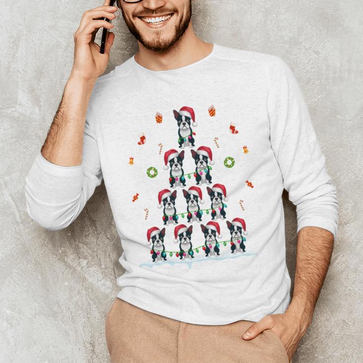 Boston Terrier Xmas Tree Lights For Men Women Boston Terrier Men's Long Sleeve T-Shirt, novelty gifts, funny gifts