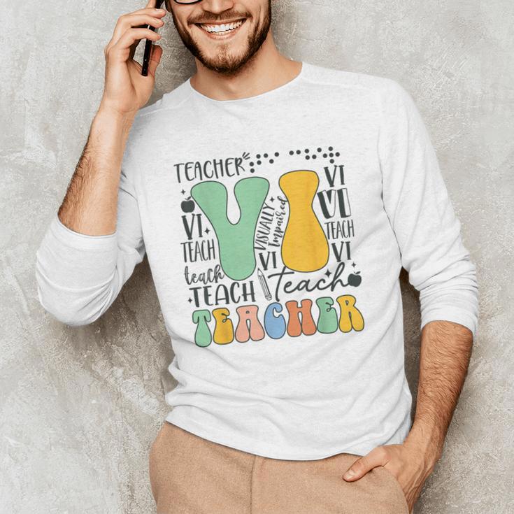 Braille Teacher Of The Visually Impaired Groovy VI Teacher Men's Long Sleeve T-Shirt, novelty gifts, funny gifts