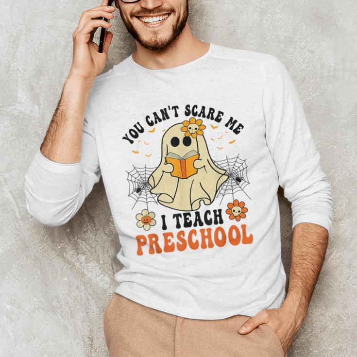 You Can't Scare Me I Teach Preschool Teacher Halloween Ghost Men Women Men's Long Sleeve T-Shirt, novelty gifts, funny gifts