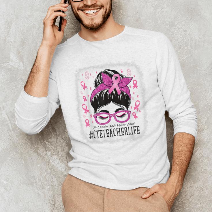 CTE Teacher In October We Wear Pink Breast Cancer Awareness Men's Long Sleeve T-Shirt, novelty gifts, funny gifts CTE Teacher In October We Wear Pink Breast Cancer Awareness Men's Long Sleeve T-Shirt, novelty gifts, funny gifts