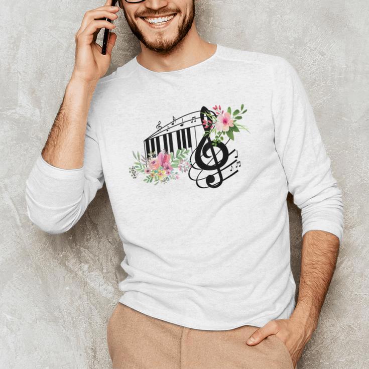 Cut Music Teacher Shirt With a Piano Keys Notes And Flowers Men's Long Sleeve T-Shirt, novelty gifts, funny gifts Cut Music Teacher Shirt With a Piano Keys Notes And Flowers Men's Long Sleeve T-Shirt, novelty gifts, funny gifts