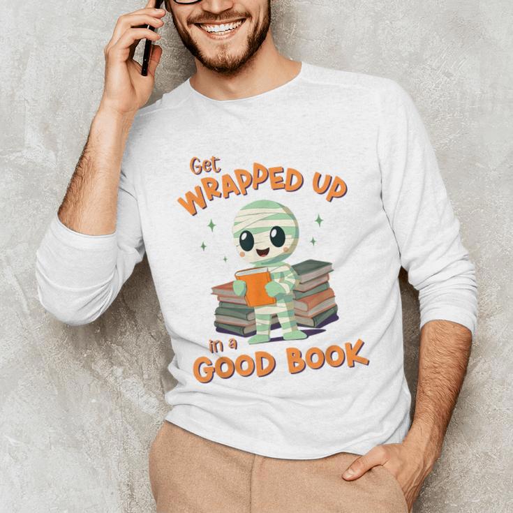 Cute Halloween Teacher Librarian Mummy Reading Books Men's Long Sleeve T-Shirt, novelty gifts, funny gifts