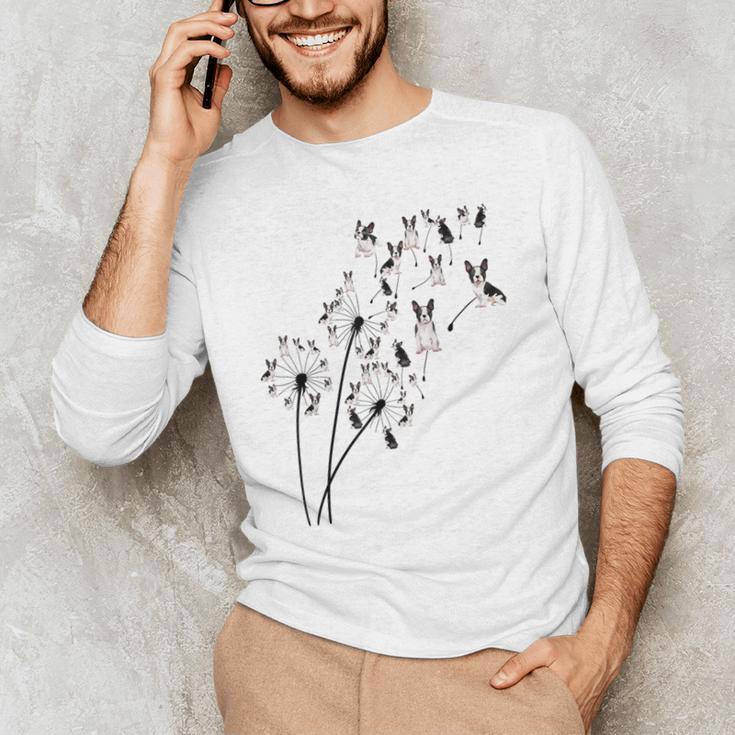 Dandelion Boston Terrier Flower Floral Bostie Tree Men's Long Sleeve T-Shirt, novelty gifts, funny gifts