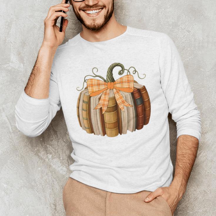 Fall Book Pumpkin Halloween Teacher Librarian Thanksgiving Men's Long Sleeve T-Shirt, novelty gifts, funny gifts