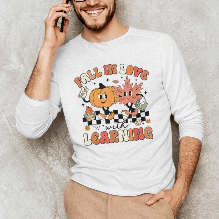 Fall In Love With Learning Teacher Retro Thanksgiving Men's Long Sleeve T-Shirt, novelty gifts, funny gifts Fall In Love With Learning Teacher Retro Thanksgiving Men's Long Sleeve T-Shirt, novelty gifts, funny gifts