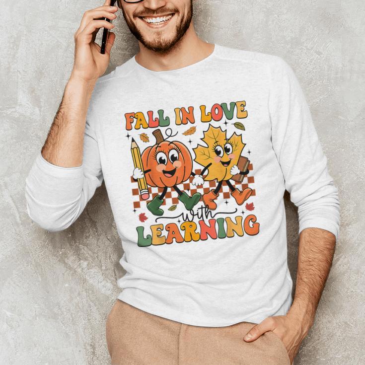 Fall In Love With Learning Thanksgiving Teacher Student Men's Long Sleeve T-Shirt, novelty gifts, funny gifts