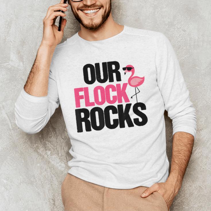 Our Flock Rocks Flamingo Mother's Day Teacher Men's Long Sleeve T-Shirt, novelty gifts, funny gifts