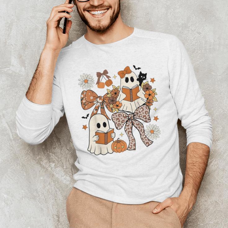 Ghost Reading Books Halloween Bow Spooky Teacher Student Men's Long Sleeve T-Shirt, novelty gifts, funny gifts Ghost Reading Books Halloween Bow Spooky Teacher Student Men's Long Sleeve T-Shirt, novelty gifts, funny gifts