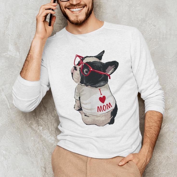 Girls I Heart Mom Love Mama Boston Terrier Dog Lover Men's Long Sleeve T-Shirt, novelty gifts, funny gifts