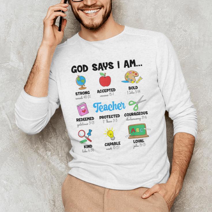 God Says Im Teacher Christian Back To School Religious Men's Long Sleeve T-Shirt, novelty gifts, funny gifts God Says Im Teacher Christian Back To School Religious Men's Long Sleeve T-Shirt, novelty gifts, funny gifts