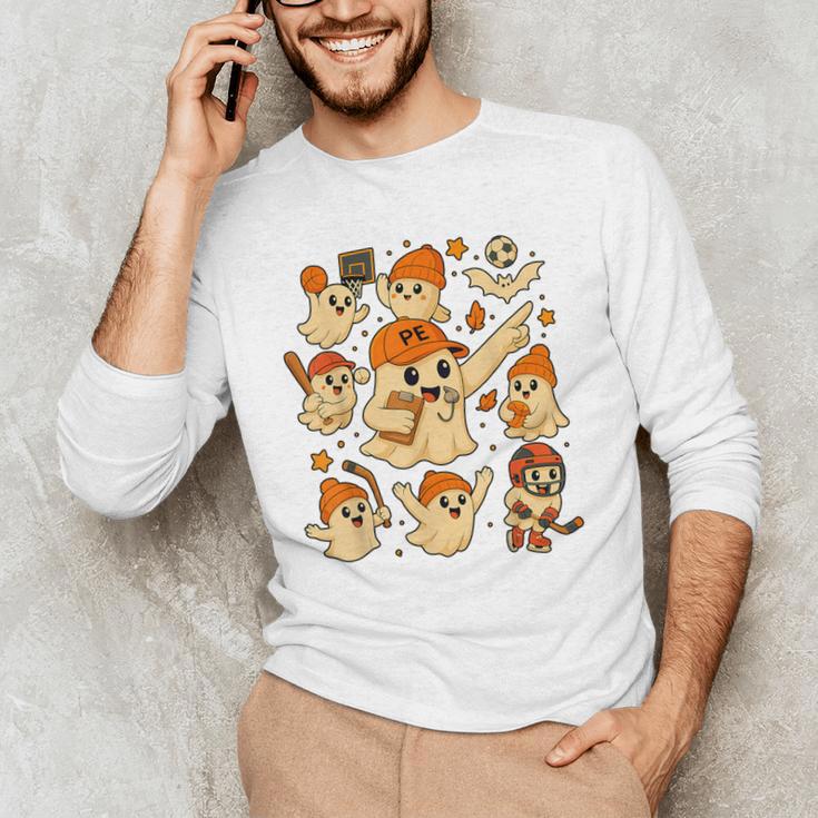 Halloween PE Teacher Costume Ghost Physical Education Men's Long Sleeve T-Shirt, novelty gifts, funny gifts Halloween PE Teacher Costume Ghost Physical Education Men's Long Sleeve T-Shirt, novelty gifts, funny gifts