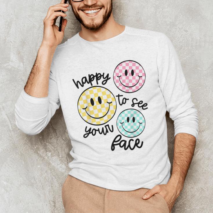 Happy To See Your Face Smile Face Teacher Back To School Men's Long Sleeve T-Shirt, novelty gifts, funny gifts Happy To See Your Face Smile Face Teacher Back To School Men's Long Sleeve T-Shirt, novelty gifts, funny gifts
