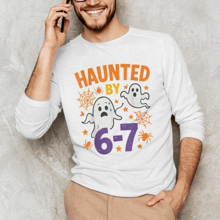 Haunted 67 Ghost Math Teacher Halloween Costume Math Pun Men's Long Sleeve T-Shirt, novelty gifts, funny gifts