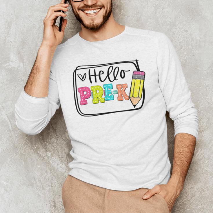 Hello Pre-K Team Preschool Teacher Kids Back To School Men's Long Sleeve T-Shirt, novelty gifts, funny gifts