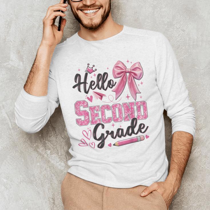 Hello Second Grade First Day Of School Coquette Teacher Girl Men's Long Sleeve T-Shirt, novelty gifts, funny gifts